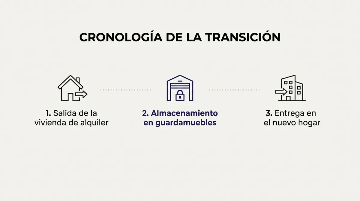 Diagrama de flujo temporal del servicio de mudanza con guardamuebles intermedio.